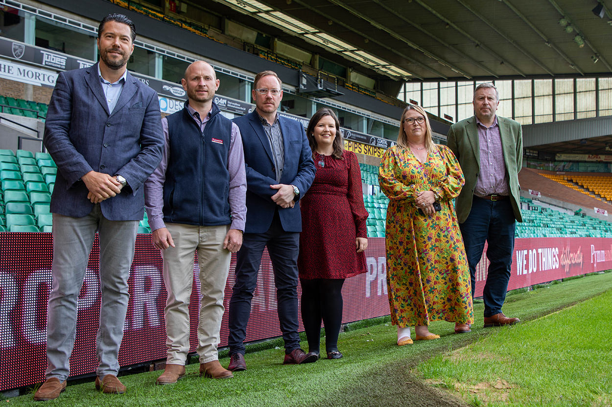 The animated digiboard around the NCFC pitch for the Pymm & Co brand partnership