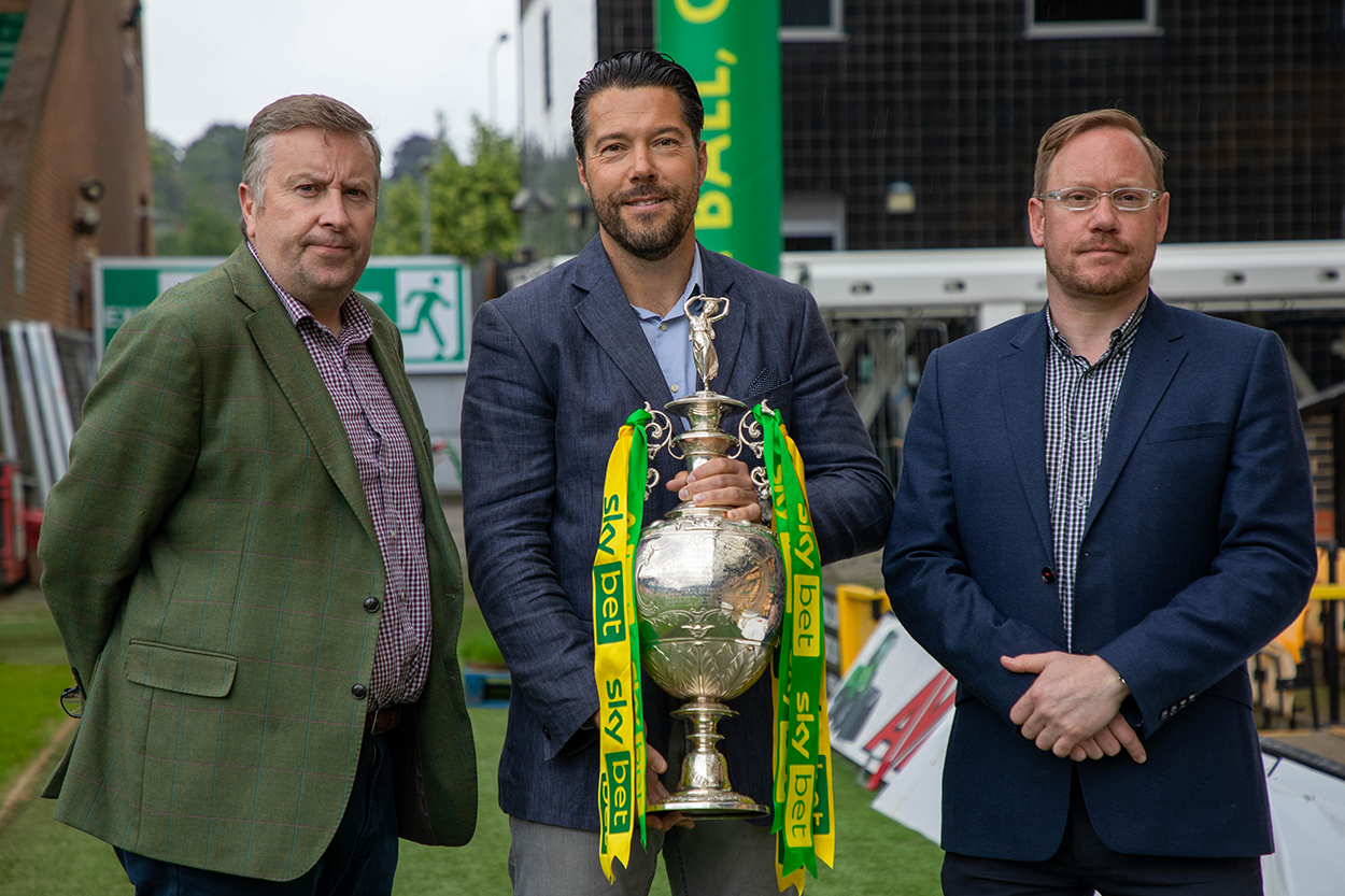 Andrew Fox, Steve Pymm and Leon Ramsden of Pymm & Co Estate Agents in Norwich at Carrow Road